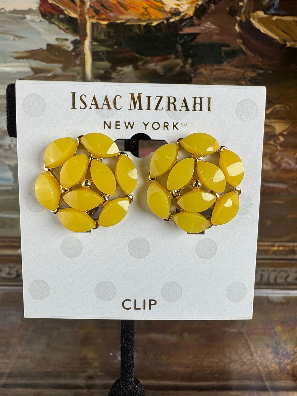 0610-Isaac Mizrahi Yellow Petal‎ Cluster Clip-On Earrings